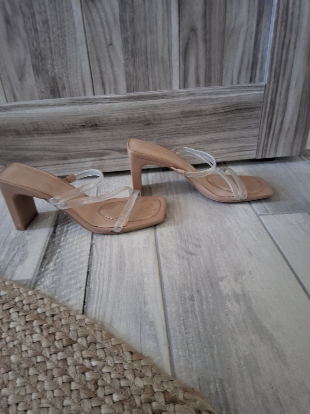 BCBGeneration Nude Heeled Sandals with Clear Straps